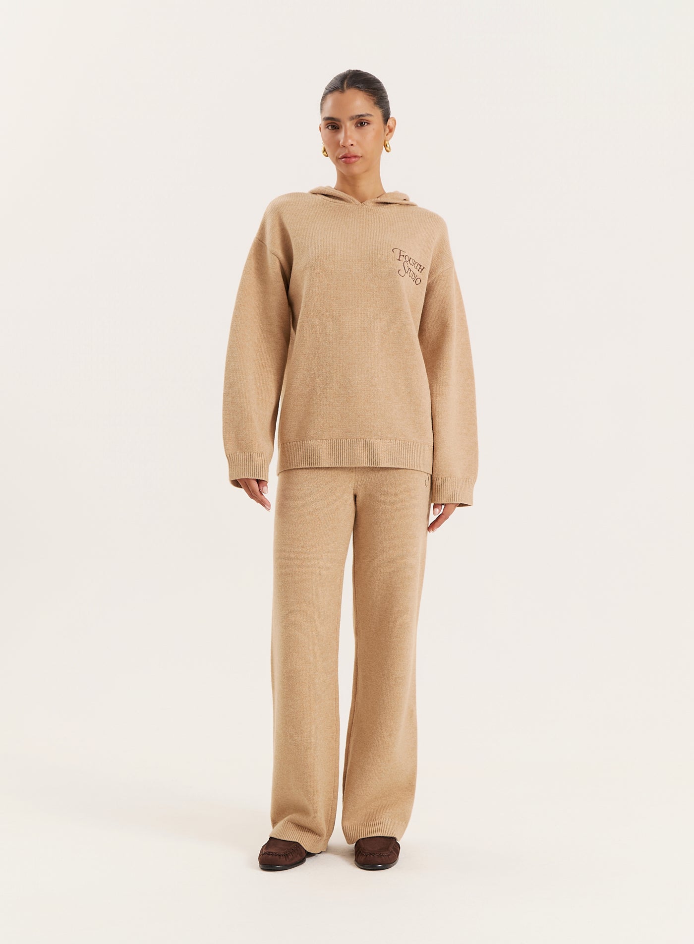 Camel Knitted Fourth Studio Hooded Jumper